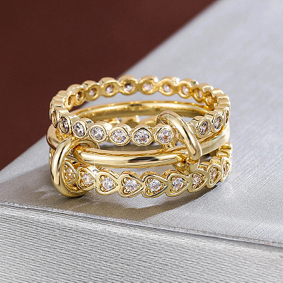 Brass Micro Pave Cubic Zirconia Finger Rings WG3D341-01-1