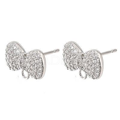 Brass Micro Pave Cubic Zirconia Stud Earring Findings with Loops CU-CBA1682-01P-1
