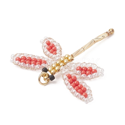 Glass Seed Beaded Dragonfly Pendants PALLOY-MZ00983-04-1