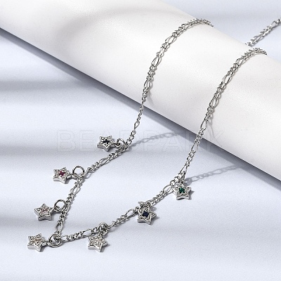 Brass Micro Pave Cubic Zirconia Star Pendant Necklaces NJEW-B157-12P-1