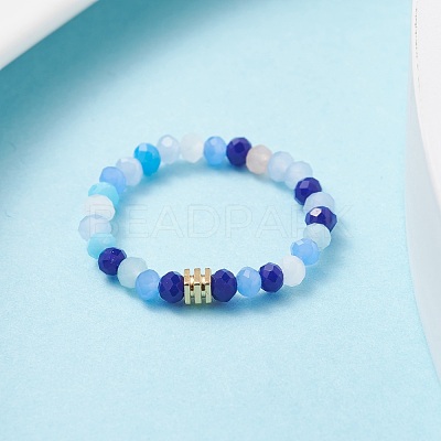 Glass Beaded Stretch Finger Ring with Cube for Women RJEW-JR00431-1