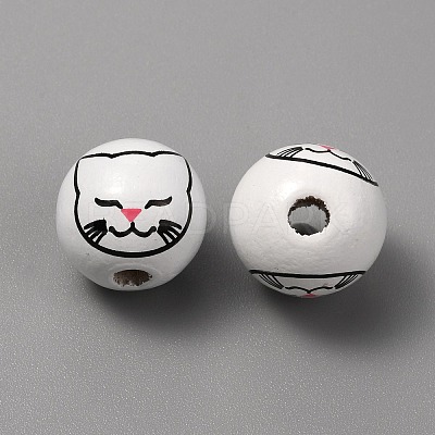 Printed Cat Wood European Beads WOOD-TAC0011-35D-1