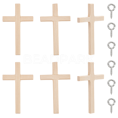 6Pcs Wooden Cross Wall Decoration AJEW-GO0002-23B-1