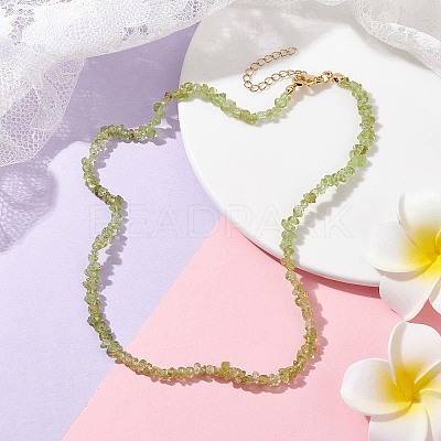 Natural Peridot Chip Beaded Necklace NJEW-JN04616-16-1