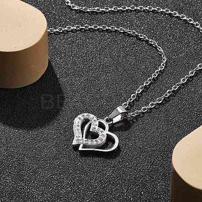 304 Stainless Steel Crystal Rhinestone Heart Pendant Cable Chain Necklaces for Women NJEW-Z056-01B-P-1