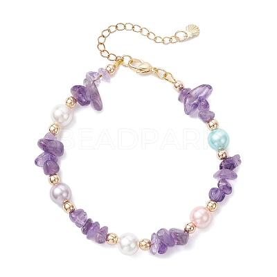 Natural Amethyst Chip Beaded Bracelets for Women BJEW-JB12309-03-1