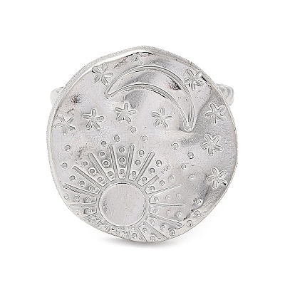 Non-Tarnish 304 Stainless Steel Sun & Moon Planet Open Cuff Ring for Women X-RJEW-B027-20P-1