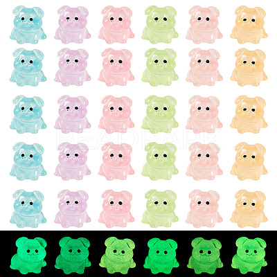 48Pcs 6 Colors Luminous Resin Dog Figurine DJEW-TA0001-44-1
