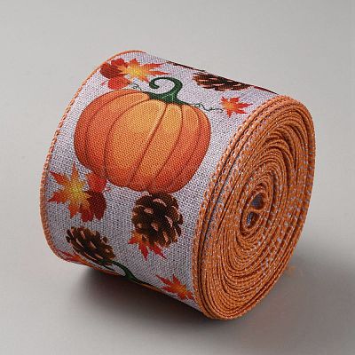 Thanksgiving Day Polyester Printed Pumpkin Ribbons SRIB-WH20020-001B-1