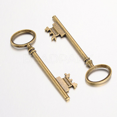 Tibetan Style Alloy Skeleton Key Large Pendants LS-TIBEP-S105-AB-RS-1
