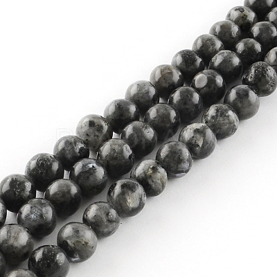 Natural Larvikite Round Beads Strands X-G-R342-6mm-09-1