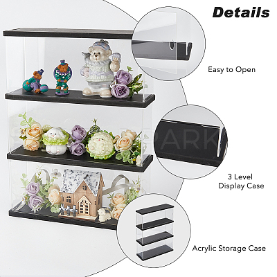 3-Tier Rectangle Transparent Acrylic Minifigures Display Case ODIS-WH0099-08A-1