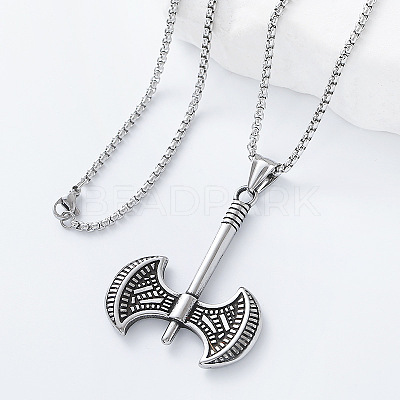 Hip Hop Street Style 304 Stainless Steel Axe Pendant Box Chain Necklaces for Men IG7443-1