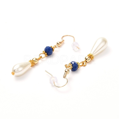 Teardrop Glass Pearl Beads Dangle Earrings with Glass Beads EJEW-JE04619-1