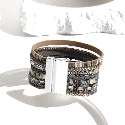 Braided Imitation Leather Crod Multi-strand Bracelets for Women PW-WGA1EC1-01-1