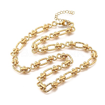 304 Stainless Steel Oval Textured Infinity Link Chain Necklaces for Women Men NJEW-K249-20A-G-1