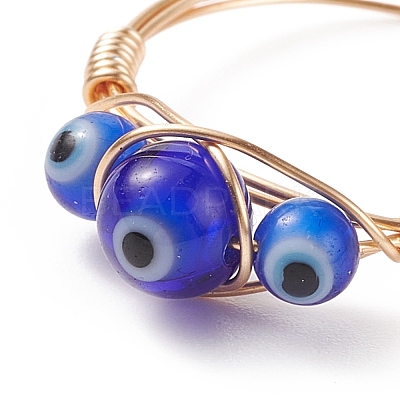 Round Lampwork Evil Eye Braided Finger Ring RJEW-JR00510-1