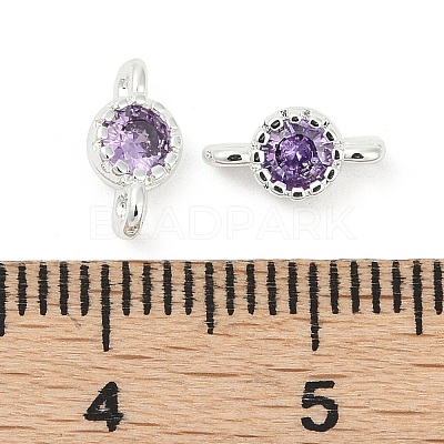 Brass Cubic Zirconia Flat Round Connector Charms KK-H204-02S-01-1