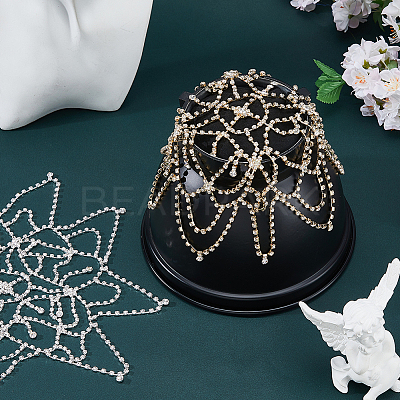 2Pcs 2 Colors Brass Rhinestone Tassel Chain Headbands for Women OHAR-HS0001-06-1