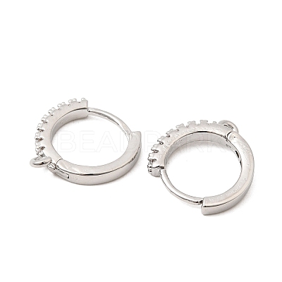 Brass Micro Pave Clear Cubic Zirconia Hoop Earring Findings KK-Z154-04P-1