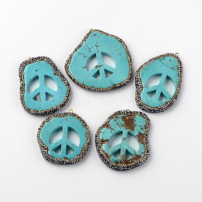 Nuggets with Peace Sign Natural Howlite Pendants TURQ-K001-04-1