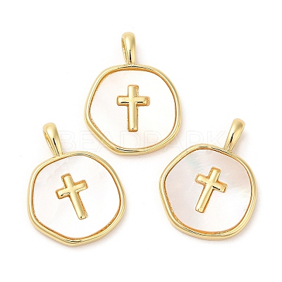 Rack Plating Brass Pendants with Shell X-KK-Q775-01G-1