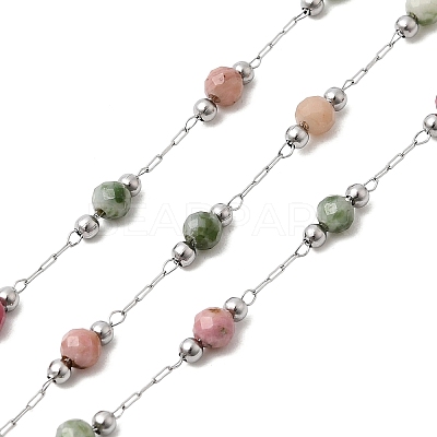 Handmade Natural Indian Agate & 316 Stainless Steel Round Link Chains CHS-L033-07P-04-1