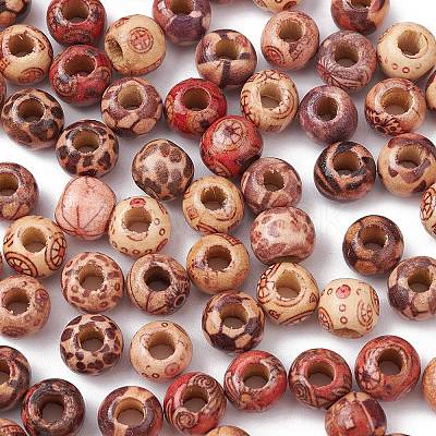 Printed Wood European Beads WOOD-YW0001-10-1