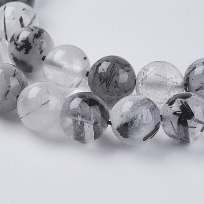 Natural Black Rutilated Quartz Beads Strands G-G448-8mm-13-1