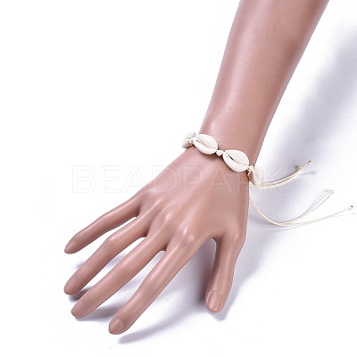 Adjustable Cowrie Shell Braided Bead Bracelets X-BJEW-JB04278-1