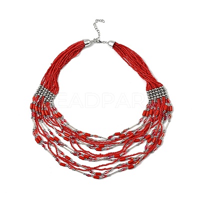 Bohemia Style Glass Seed Bead Multi-strand Necklaces NJEW-H063-01P-04-1
