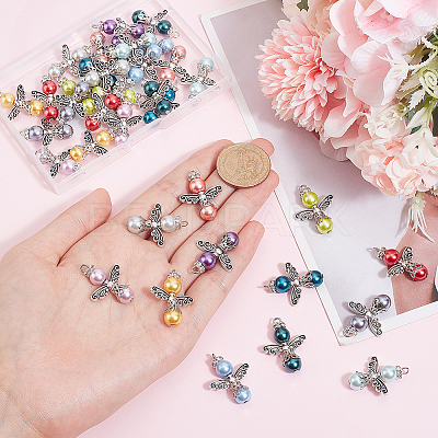 Baking Paint Pearlized Glass Pearl Pendants FIND-PH0008-14-1