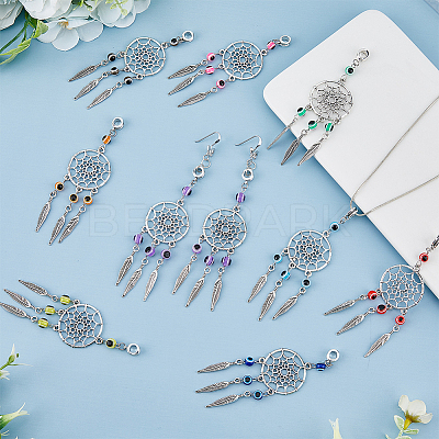 36Pcs 4 Colors Tibetan Style Alloy Woven Net/Web with Feather European Dangle Charms HJEW-AB00503-1