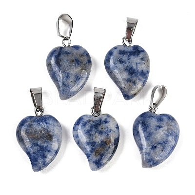 Natural Blue Spot Jasper Heart Pendants G-H073-03P-07-1