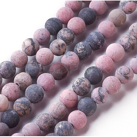 Frosted Natural Rhodonite Round Bead Strands G-E487-12-8mm-1