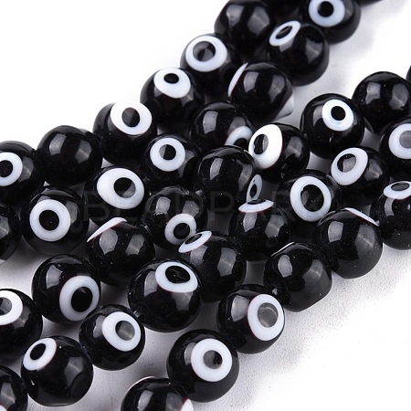 Handmade Evil Eye Lampwork Round Bead Strands X-LAMP-L055-8mm-08-1