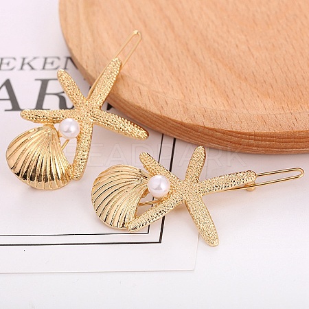 Shell & Starfish Alloy Hair Barrettes AJEW-A056-03C-G-1