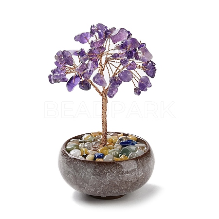 Natural Amethyst Chips Tree Decorations DJEW-M012-02E-1