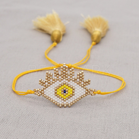 Bohemian Style Evil Eye Glass Seed Beaded Link Bracelets AD1534-5-1