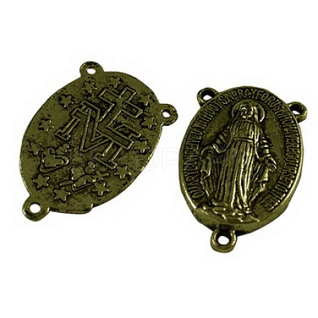 40Pcs Holy Oval Carved Virgin Mary Tibetan Style Alloy Chandelier Component Links TIBE-ZF0001-01AB-1