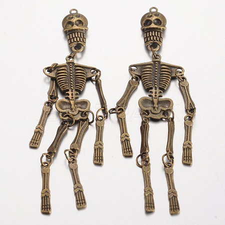Human Skeleton Tibetan Style Alloy Big Pendants X-PALLOY-K110-38AB-NR-1