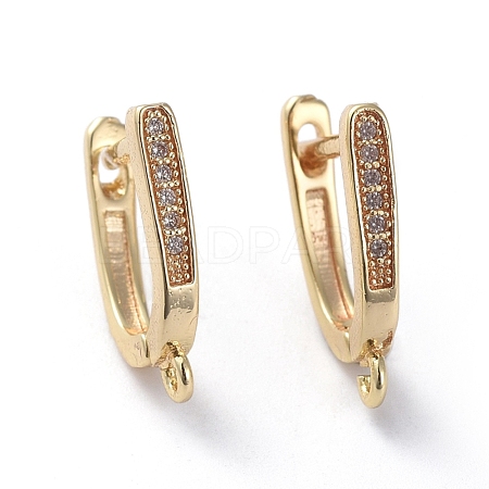 Brass Micro Pave Cubic Zirconia Hoop Earring Findings with Latch Back Closure ZIRC-G158-11G-1