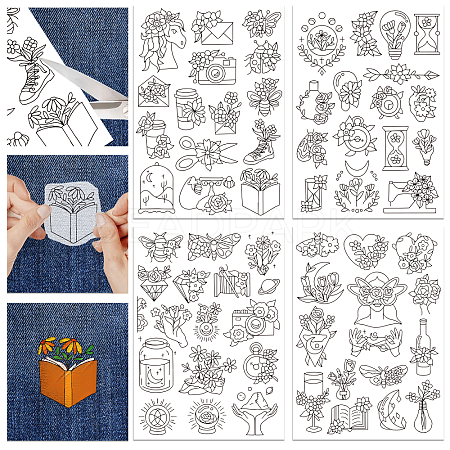4 Sheets 11.6x8.2 Inch Stick and Stitch Embroidery Patterns DIY-WH0455-004-1