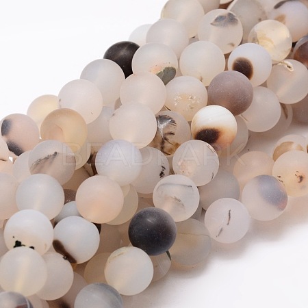 Frosted Natural Agate Round Beads Strands X-G-E322D-6mm-1