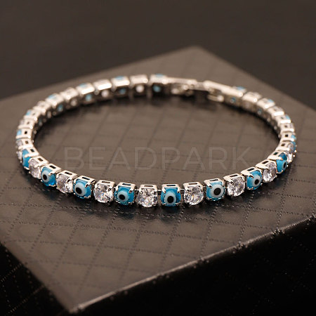 Brass & Clear Cubic Zirconia & Resin Evil Eye Tennis Bracelets for Women FS-WG6CA97-11-1