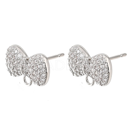 Brass Micro Pave Cubic Zirconia Stud Earring Findings with Loops CU-CBA1682-01P-1