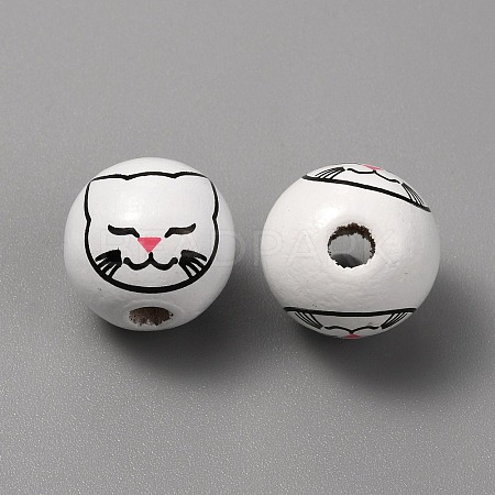 Printed Cat Wood European Beads WOOD-TAC0011-35D-1