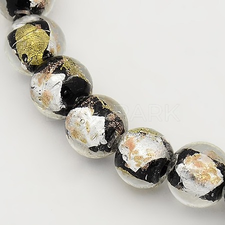 Handmade Gold and Silver Foil Glass Round Beads Strands X-FOIL-L002-A-02-1