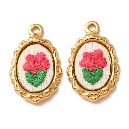 304 Stainless Steel & Cloth Embroidered Pendants FB-CBAFBAF-04G-1