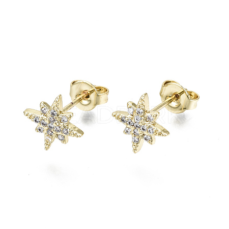 Brass Micro Pave Clear Cubic Zirconia Stud Earrings EJEW-T046-28G-NF-1